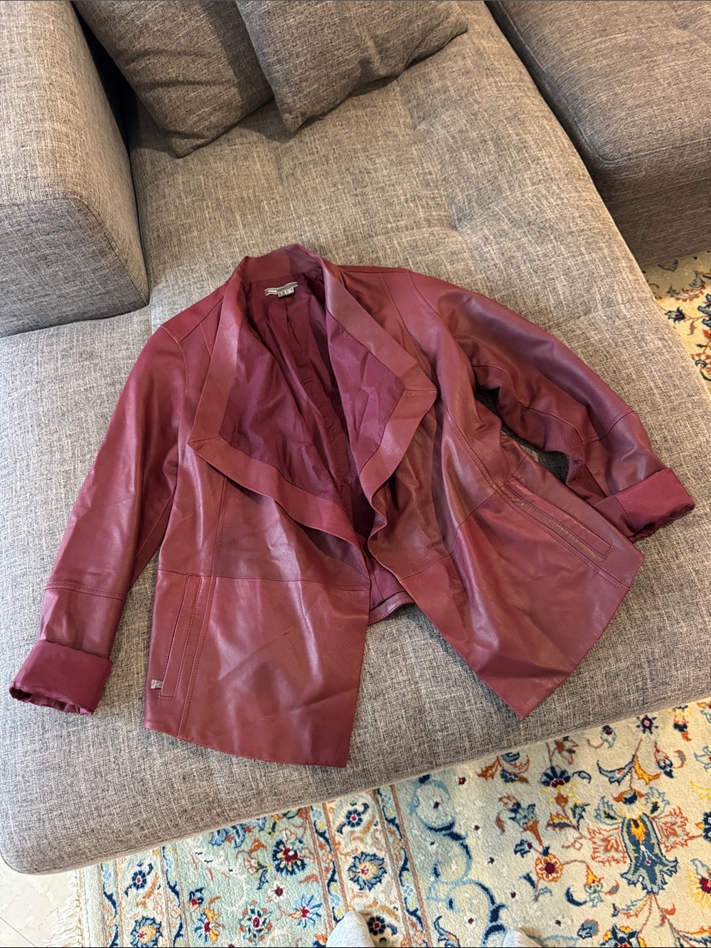 Vince Burgundy Leather Open-Front Jacket- Large